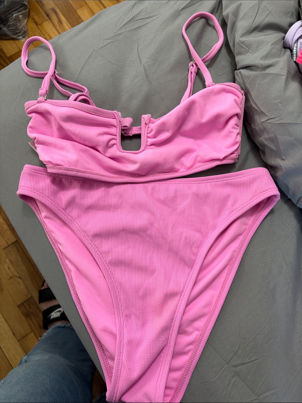 Pink Two-Piece One-Piece Style Swimsuit